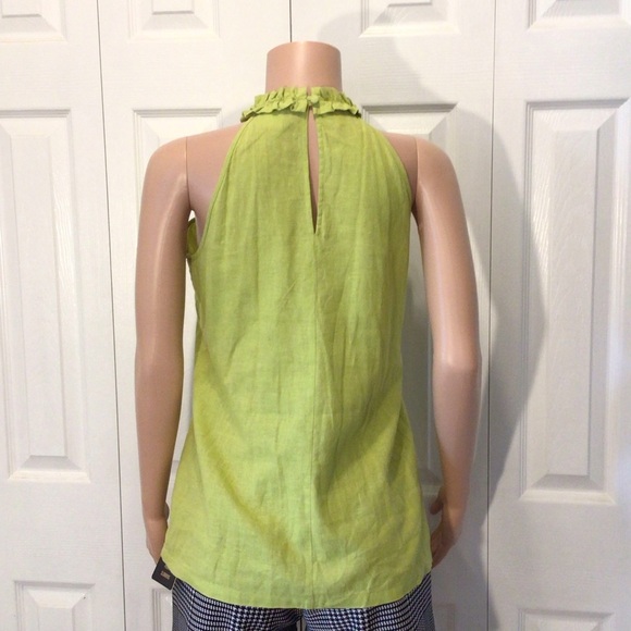 (2) Tweeds Womens Sleeveless Tan & Green Ruffled Linen Halter Tops Size Medium - Picture 6 of 7